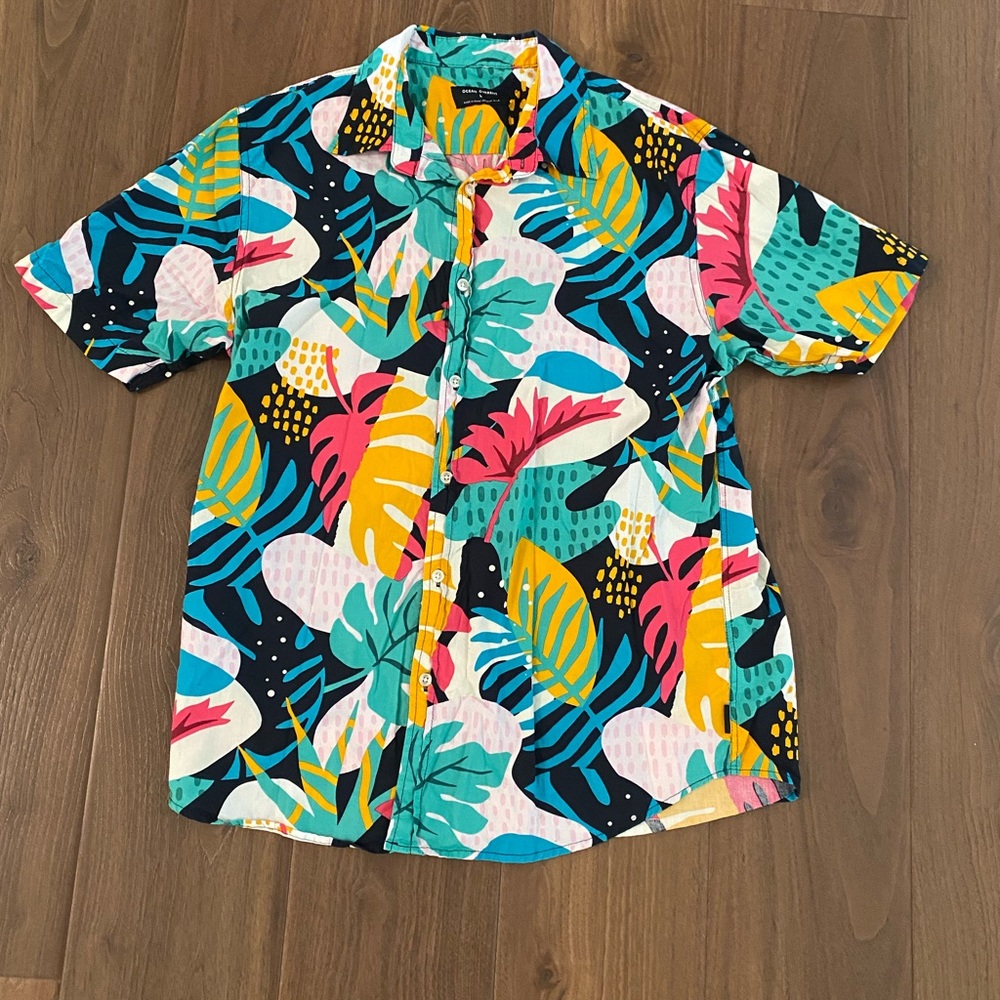 Ocean Current vibrant Multicolor Leaf Print tropical Shirt size large